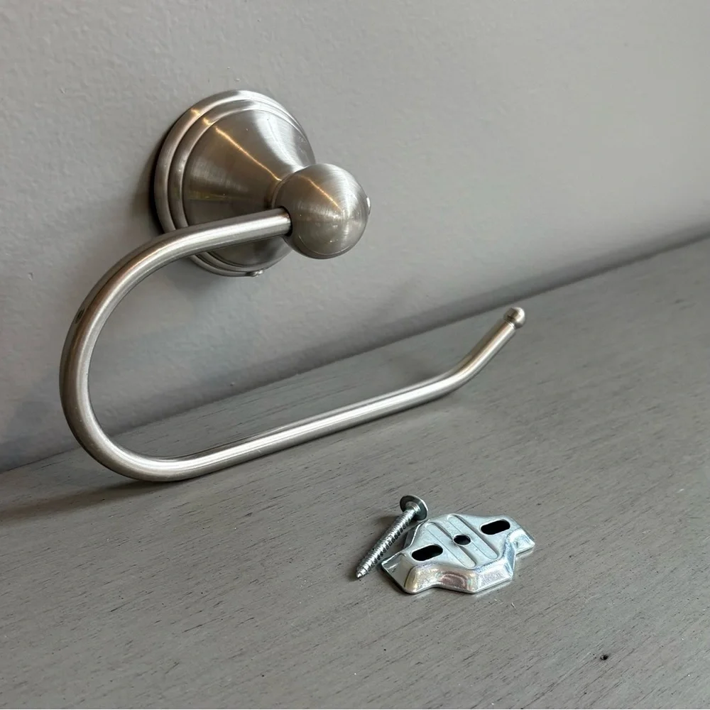 Silver Brushed Nickel Toilet Holder Open Arm Design With Mountings Hardware